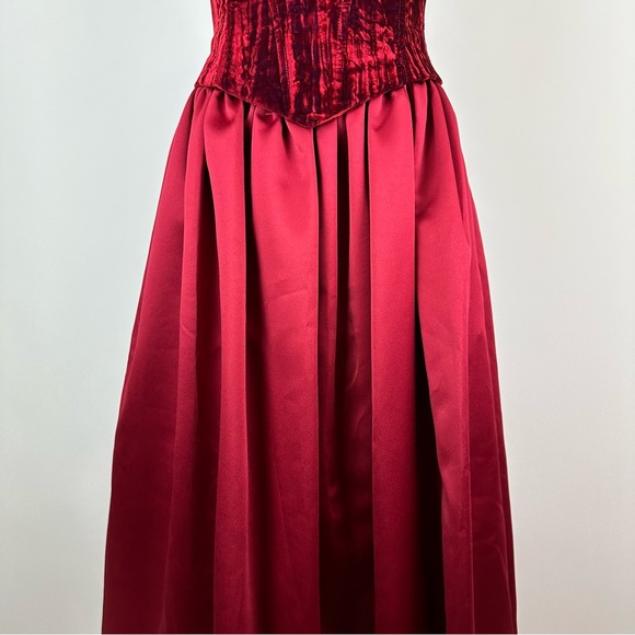 Jessica McClintock x Cache 90’s Vintage Crushed Velvet Satin Skirt Dress Size 10 - Picture 5 of 15